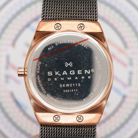 Skagen SKW2113 28mm Rose Gold Tone Quartz Watch Crystal Bezel Working main image 5